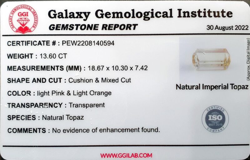 13.60 ct Bicolor Imperial Topaz Gem - Natural Beauty from Katlang for Exquisite Designs