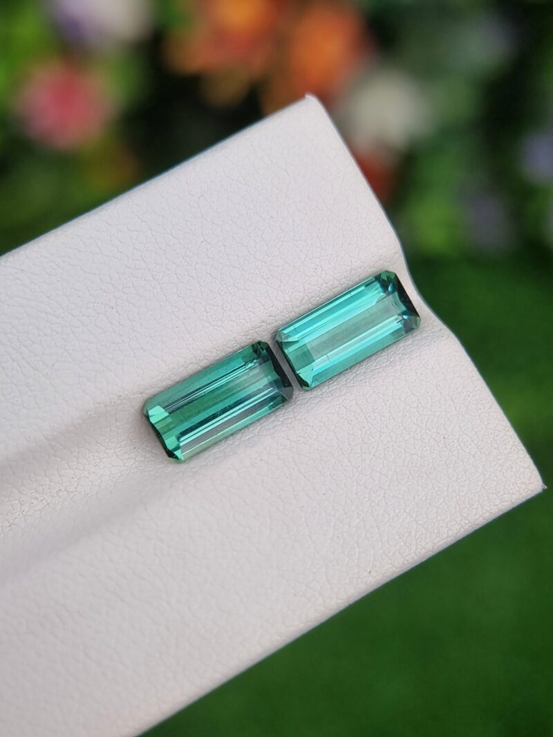 Afghan natural greenish blue tourmaline, 1.84 ct and 1.79 ct, slightly to very slightly included, untreated