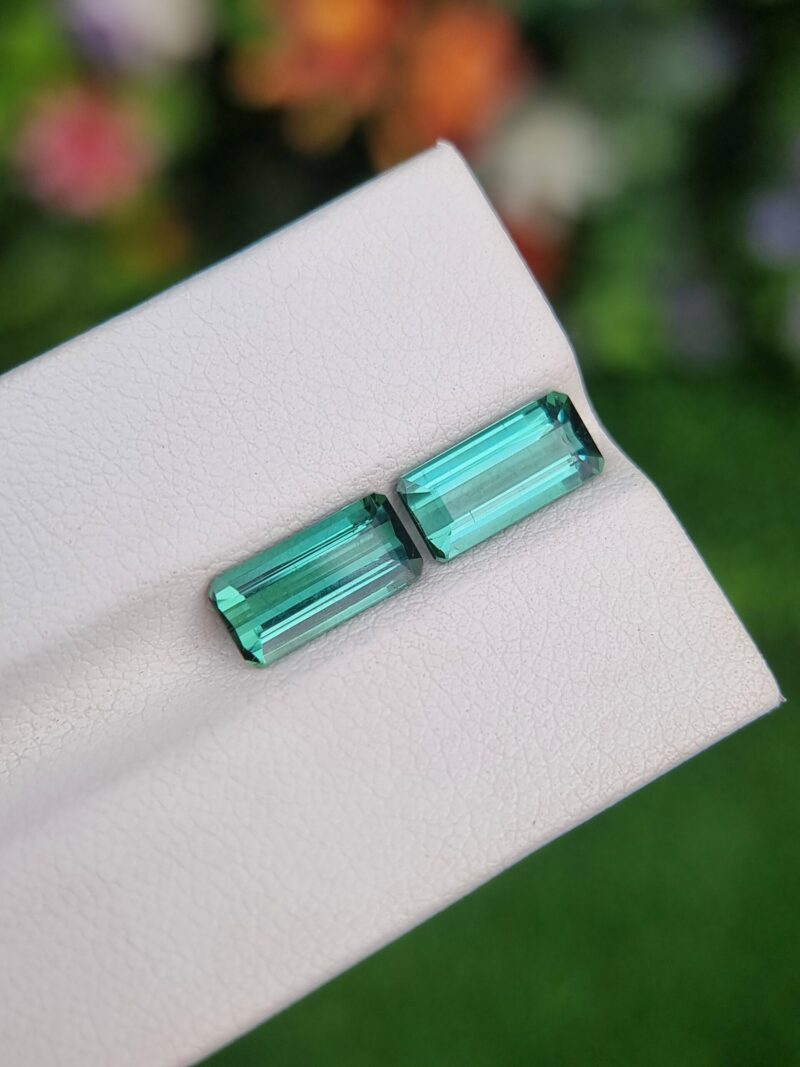 Afghan natural greenish blue tourmaline, 1.84 ct and 1.79 ct, slightly to very slightly included, untreated