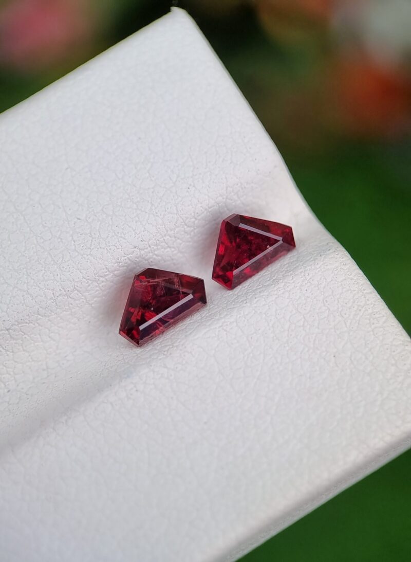 Trillion Cut Natural Rhodolite Garnet Pair, 0.85 ct and 0.76 ct, Slightly Pinkish Red, Included, Afghan Origin