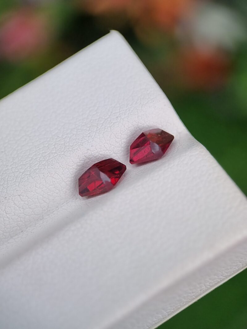 Trillion Cut Natural Rhodolite Garnet Pair, 0.85 ct and 0.76 ct, Slightly Pinkish Red, Included, Afghan Origin