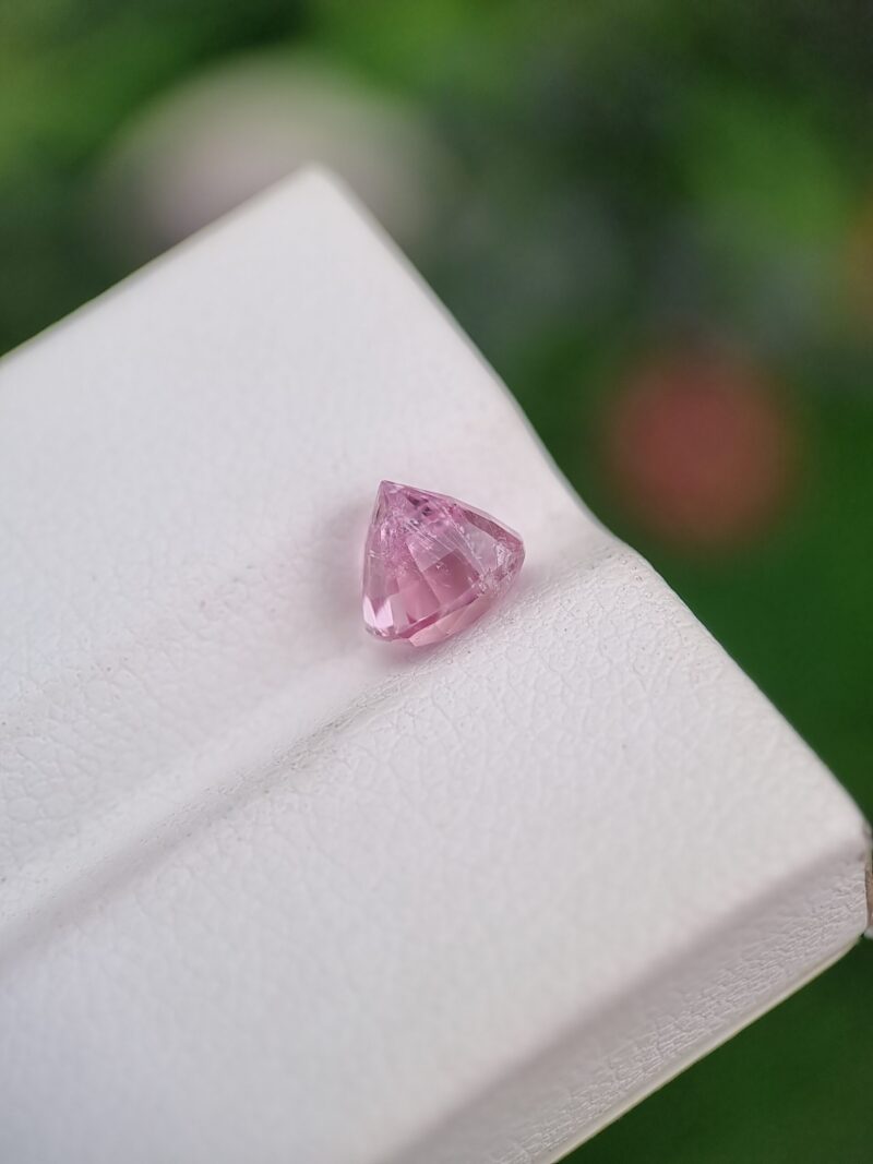 1.60 ct cushion cut pink natural Imperial Topaz, with natural inclusions, showcasing the unspoiled beauty of Katlang, Pakistan’s gemstones, untreated.