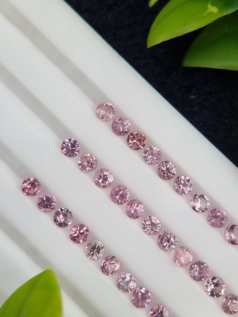 Tajikistan Pink Spinel Lot with 39 round untreated gems, totaling 5.76 carats