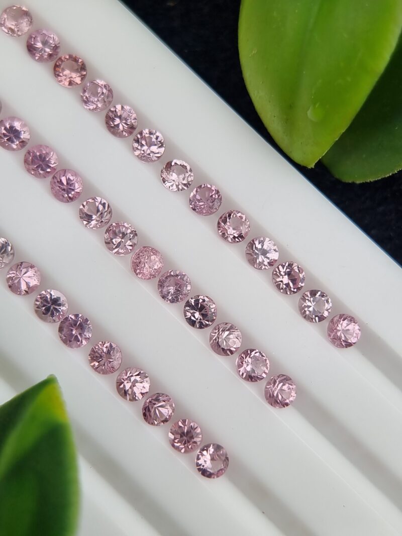Tajikistan Pink Spinel Lot with 39 round untreated gems, totaling 5.76 carats