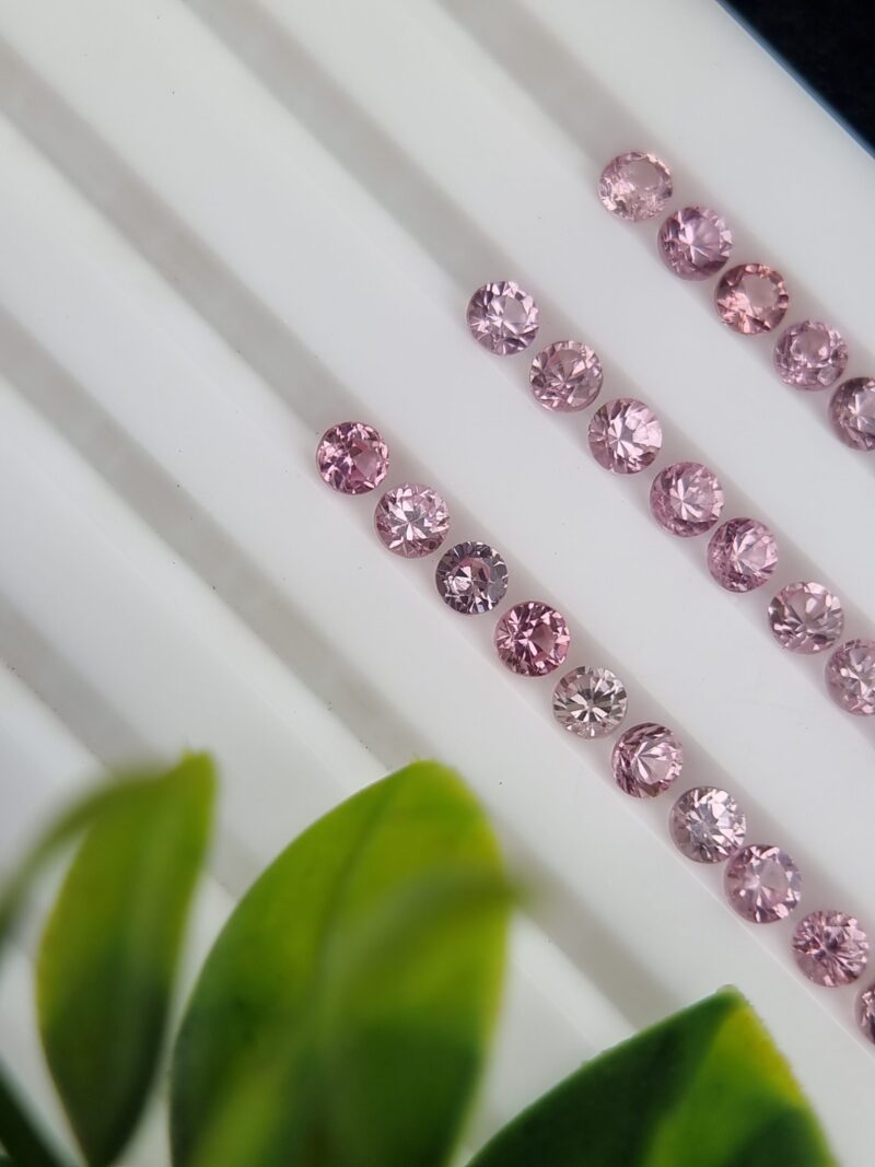Tajikistan Pink Spinel Lot with 39 round untreated gems, totaling 5.76 carats