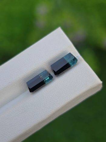 Natural blue and black bicolor emerald cut tourmaline matching pair 2.54 ct & 2.47 ct from Afghanistan