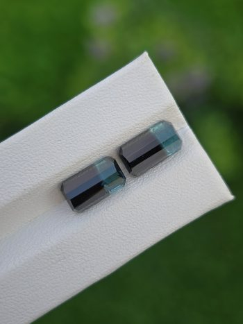 Natural blue and black bicolor emerald cut tourmaline matching pair 2.54 ct & 2.47 ct from Afghanistan