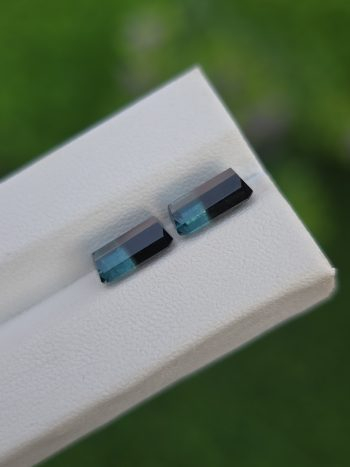 Natural blue and black bicolor emerald cut tourmaline pair 1.76 ct & 1.55 ct from Afghanistan