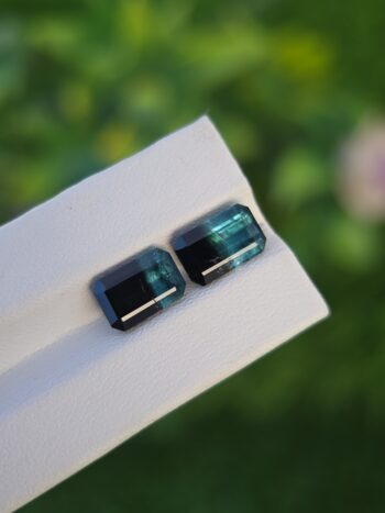 Natural Blue-Black Bicolor Tourmaline Pair (Emerald Cut) from Afghanistan – 2.51 ct & 2.46 ct