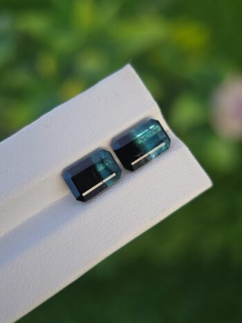 Natural Blue-Black Bicolor Tourmaline Pair (Emerald Cut) from Afghanistan – 2.51 ct & 2.46 ct
