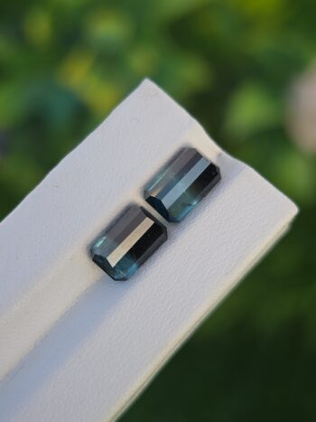 Natural Blue-Black Bicolor Tourmaline Pair (Emerald Cut) from Afghanistan – 2.51 ct & 2.46 ct