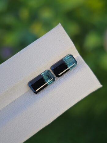 Natural Blue-Black Bicolor Tourmaline Pair (Emerald Cut) from Afghanistan – 1.47 ct & 1.36 ct
