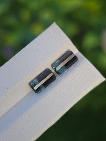 Natural Blue-Black Bicolor Tourmaline Pair (Emerald Cut) from Afghanistan – 1.47 ct & 1.36 ct