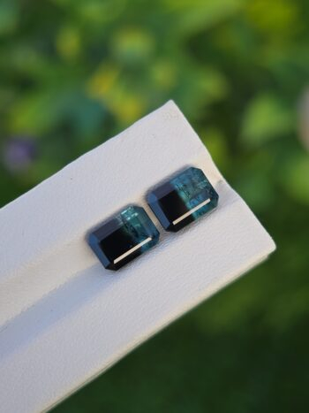 Natural Blue-Black Bicolor Tourmaline Pair (Emerald Cut) from Afghanistan – 3.08 ct & 2.46 ct