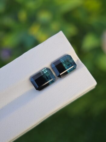 Natural Blue-Black Bicolor Tourmaline Pair (Emerald Cut) from Afghanistan – 3.08 ct & 2.46 ct