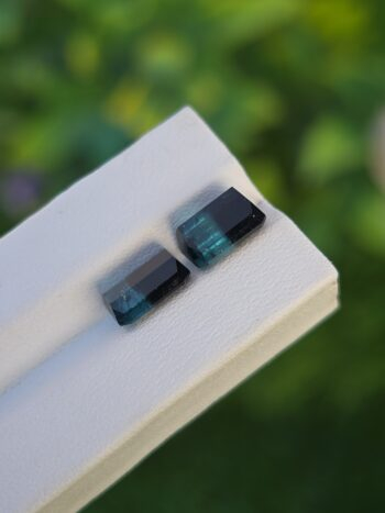 Natural Blue-Black Bicolor Tourmaline Pair (Emerald Cut) from Afghanistan – 3.08 ct & 2.46 ct