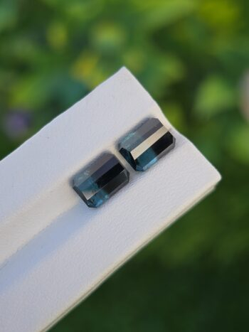 Natural Blue-Black Bicolor Tourmaline Pair (Emerald Cut) from Afghanistan – 3.08 ct & 2.46 ct