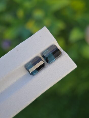 Natural Blue-Black Bicolor Tourmaline Pair (Emerald Cut) from Afghanistan – 3.08 ct & 2.46 ct