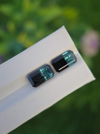 Blue-Black Bicolor Tourmaline Pair (Emerald Cut) from Afghanistan – 3.16 ct & 2.69 ct