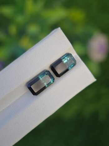 Blue-Black Bicolor Tourmaline Pair (Emerald Cut) from Afghanistan – 3.16 ct & 2.69 ct