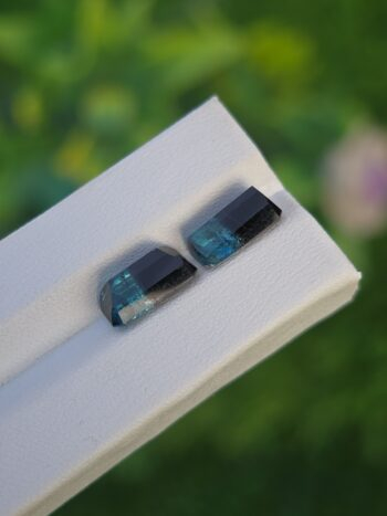 Blue-Black Bicolor Tourmaline Pair (Emerald Cut) from Afghanistan – 3.16 ct & 2.69 ct