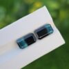 Natural blue and black bicolor tourmaline pair emerald cut from Afghanistan