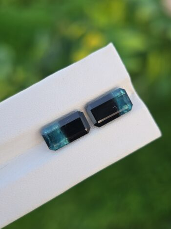 Natural blue and black bicolor tourmaline pair emerald cut from Afghanistan