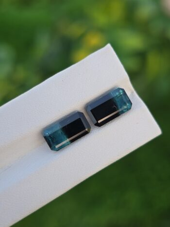 Natural blue and black bicolor tourmaline pair emerald cut from Afghanistan