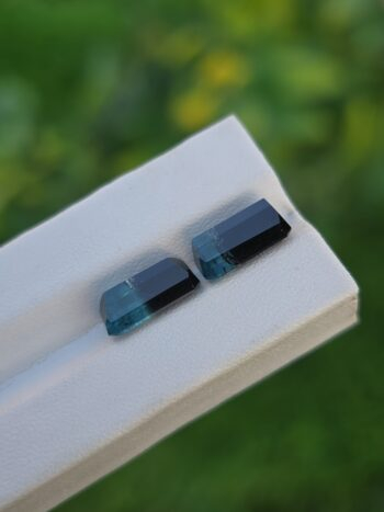 Natural blue and black bicolor tourmaline pair emerald cut from Afghanistan
