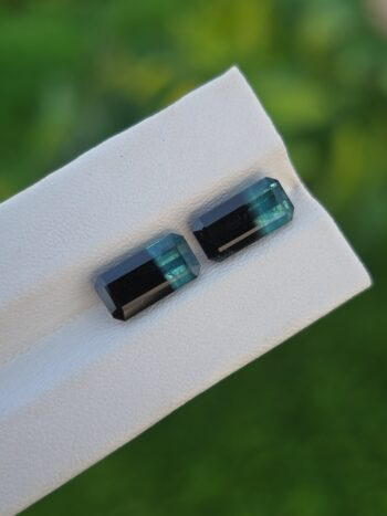 Natural blue and black bicolor tourmaline pair emerald cut from Afghanistan