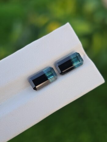 Natural blue and black bicolor tourmaline pair emerald cut from Afghanistan