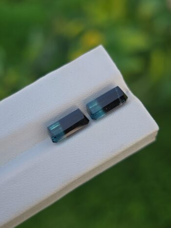 Natural blue and black bicolor tourmaline pair emerald cut from Afghanistan