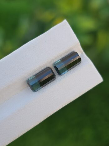 Natural blue and black bicolor tourmaline pair emerald cut from Afghanistan