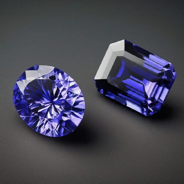 Oval Cut Iolite Gemstone and Emerald Cut Tanzanite Gemstone